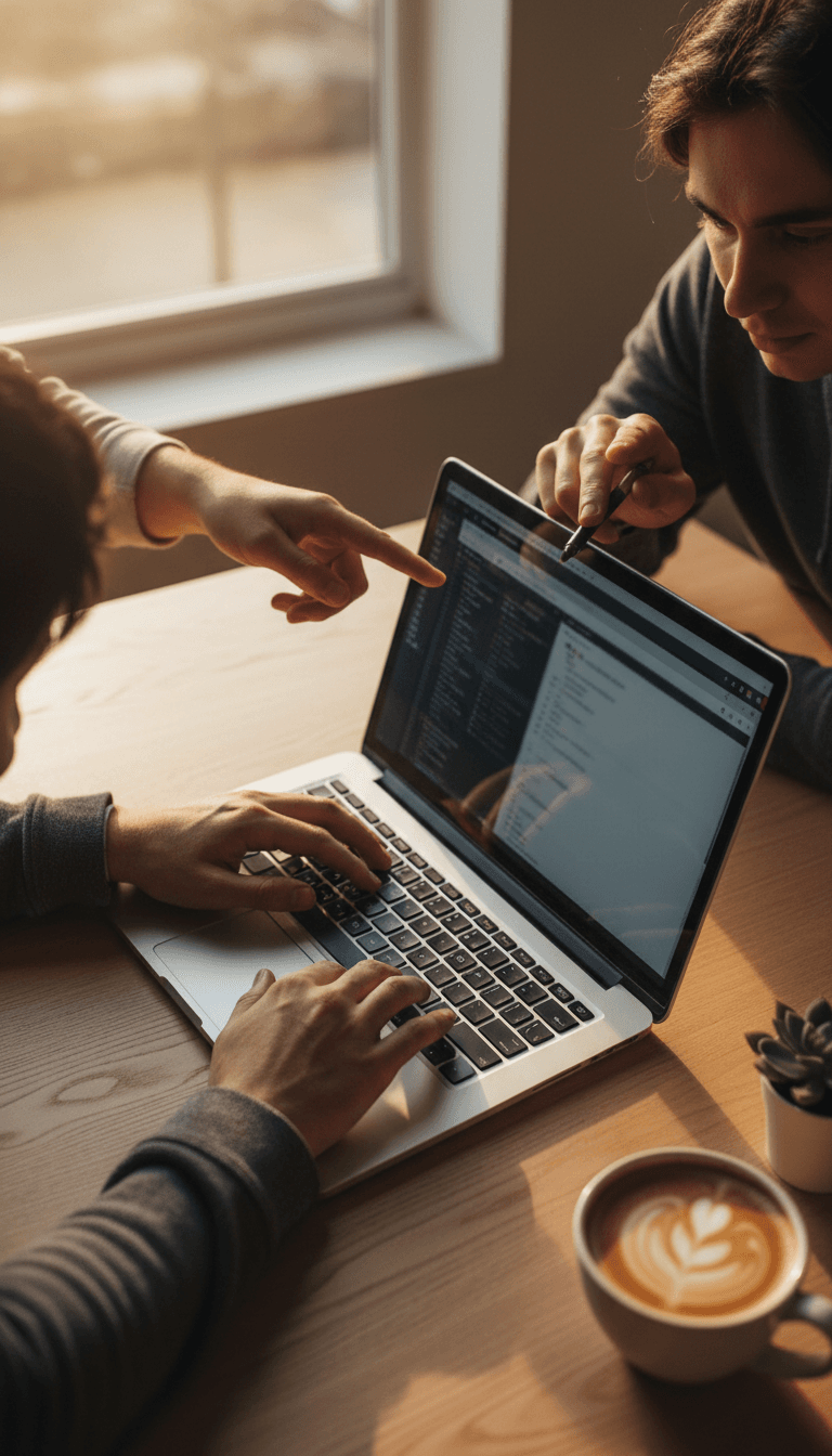 Developer working on web development project at a laptop